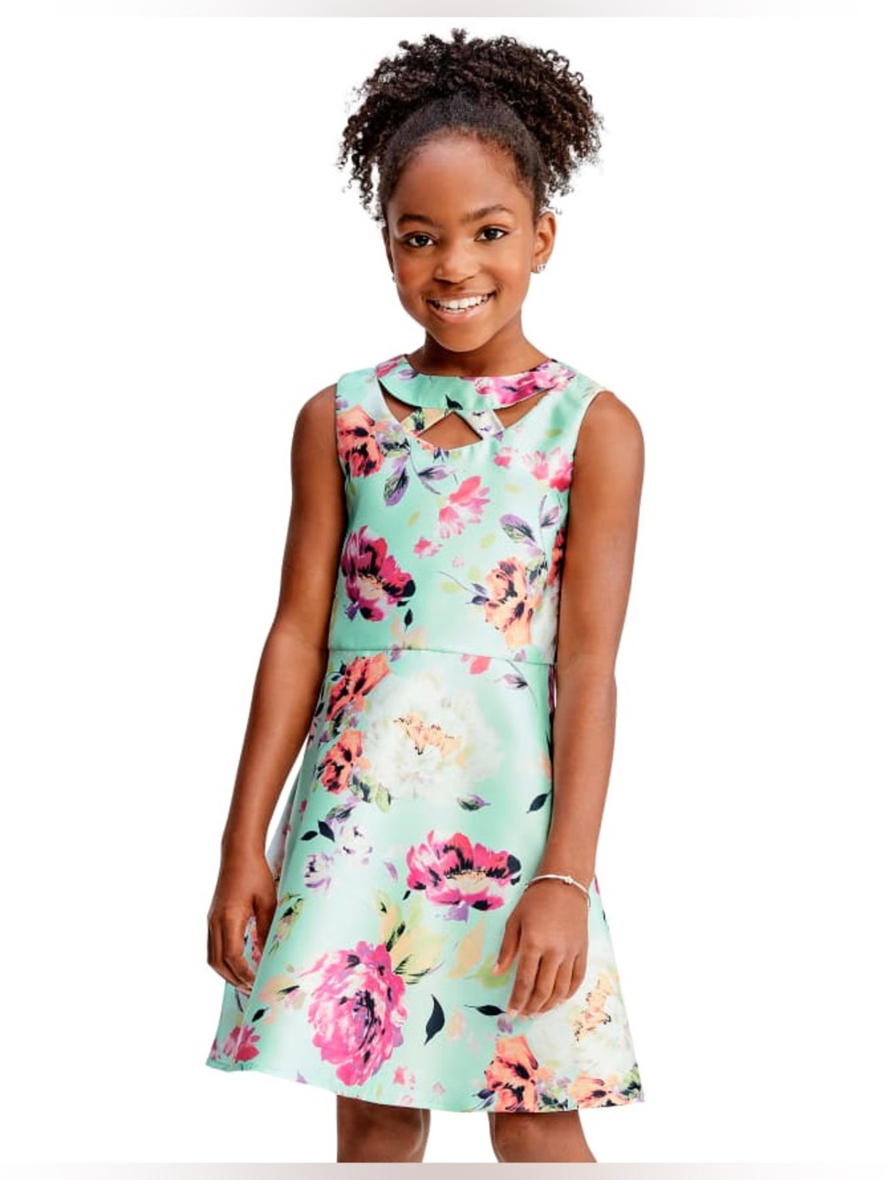 (A1) The Children's Place Girls‎ Sleeveless Floral Cut-Out Dress Mint Green 6X/7